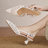 Openwork Weave Design Mid-Heel Mules Sandals Comfortable Ankle Strap High Heel