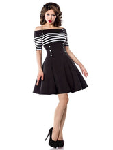 Party Dress Off Shoulder Stripes Button Front Swing Dresses