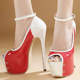 Patchwork Buckle Slide Sandals 16 Cm Super High Heel