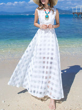 Plaid Organza Sleeveless Beach Dress