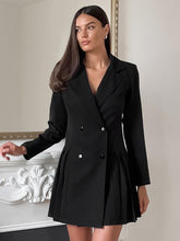 Pleated Turndown Collar Lapel Casual Solid Elegant And Vintage Mini Dresses