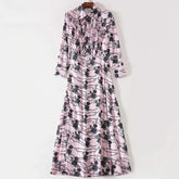 Plus Size Long Sleeve Elegant Flower Chain Print Long Dress