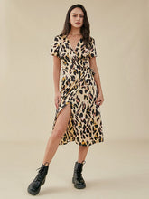 Print Knotted Slit Cross Front V-neck Western Retro Dress