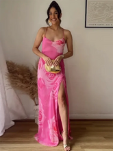 Printed Camisole Ruffled Floral Open Back Mid V-neck Zipper Beach Holiday Long Chic Dress