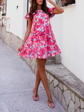 Casual Printed Flare Sleeves Round Neck Irregular Mini Dress