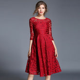 Printing lace plus size office lady party dress