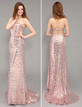 Prom Long Peach Evening Sequined Sweetheart Party Dress
