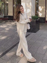 Pullover Knitting Sweater Suits Wide-legged Straight Pants Two Piece Set