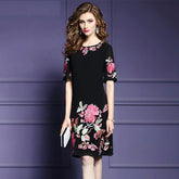 Retro Elegant Cocktail Embroidery Office Dress