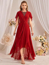 Rhinestones Asymmetrical Chiffon Hem Maxi Sleeves Dress