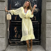 Casual Ruffle Loose Lace-up Patchwork Ruffle Party Vacation Long Dresses