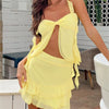Ruffle Sheer Mesh Tank Top Low Rise Tiered Mini Skirts Two Piece Set