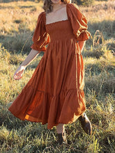 Ruffle Square Neck Puff Sleeve Beach Party Dress