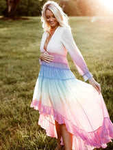 Ruffle V-Neck Tiered Casual Beach Boho Dress