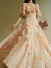 Ruffles O Neck Short Sleeve High Waist Temperament Slimming Dress