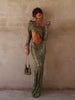 Sequin Boat Neck Long Sleeves Loose Tops Solid Color Skirts Suits Two-Piece Set
