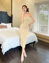 Sequin Elastic Bag Hip Sheath Pencil Long Slim Maxi knitted Sweater Dress