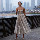 Sequin Lace Prom Dresses A-Line Short Prom Gowns Open Back Sleeveless Tea-Length Party Gowns