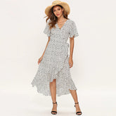 Beach Floral Print Boho Long Split Party Dress