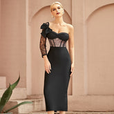 Embroidered Mesh Backless Split Bandage Dress