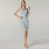 Handmade Flowers Pearls Evening Party Dress