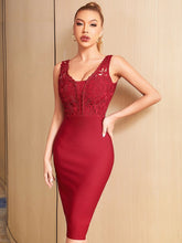 Lace Tank Sleeveless V Neck Elegant Midi Dress