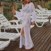 Long Sleeve Knitted Split Holiday Beach Sun Dresses