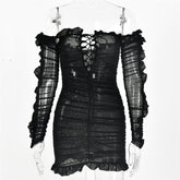 Off-Shoulder Ruffle See Through Skinny Party Bodycon Dresses