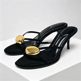 Open Toe Metal Decoration Designer Brand Sandals Black Round Toe Narrow Band Slide Sandals Comfort 42 Plus Size Shoes