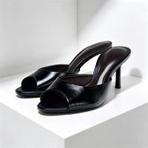 Peep Toe Soft Leather Slippers Elegant High Heel