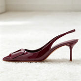 Pointed Toe Patent Leather Pumps Cozy Elastic Strap Slingback Design Stiletto Heel
