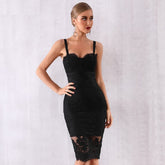 Sleeveless Spaghetti Strap Lace V Neck Club Celebrity Evening Party Dress