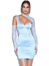Sloping Shoulders Long Sleeve Mesh Dress