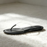 Transparent PVC Clip Toe Flip Flops Round-Toe Sewing Detail Flat Sandals Beach Sandals Sandalias