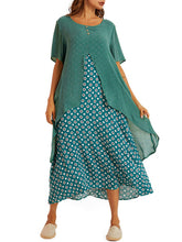 Short Sleeves Jewel Neck Irregular Hem Polyester Floor Length Maxi Dresses