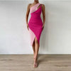 Single Shoulder Cut-out Side Split Split Sleeveless Dresses