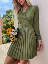 Skater Dresses V-Neck Pleated Layered Casual Flared Dress