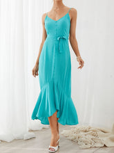 Sleeveless Backless Knotted Breasted Ruffle Hem Strap Dress