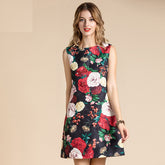 Vintage Rose Flowers Print Beading Mini Dress