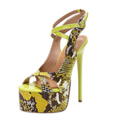 Snake-patterned Multi-color Snap Fastener Slingback Shoes