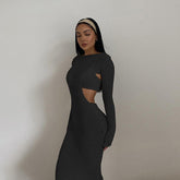 Solid Color Camisole And Long Sleeve Dress Two Piece Set