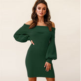 Solid Color Off-the-shoulder Knit Dress