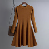 Solid Long Sleeves O Neck Casual Slim Dress