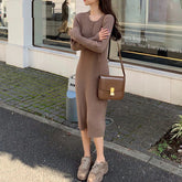 Solid O-Neck Bodycon Thick Sweater Dress