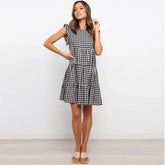 Solid Ruffled High-waist Sleeveless Mini Dress