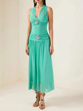 Solid V Neck Sleeveless High Waist Temperament Long Dress