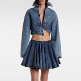 Stand Up Collar Long Sleeve Coat High Waist Mini Skirt Sets