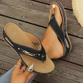 Chic Retro Flip-Flops with Arch Support - Comfortable Slip-On Thong Sandals Faux Cover Slippers