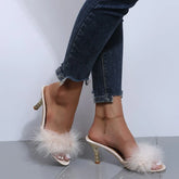 Elegant Open Toe Plush Slippers for Suede High Heel