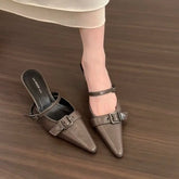Cover Toe Mules Slippers Metal Decoration High Heel